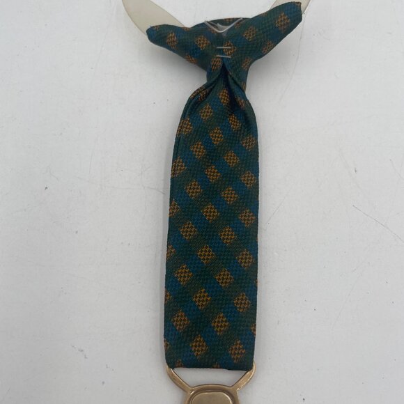 Vintage Green & Gold Plaid Men’s Tie Red & Gold Enamel Military BadgeVeterans of - Picture 3 of 5